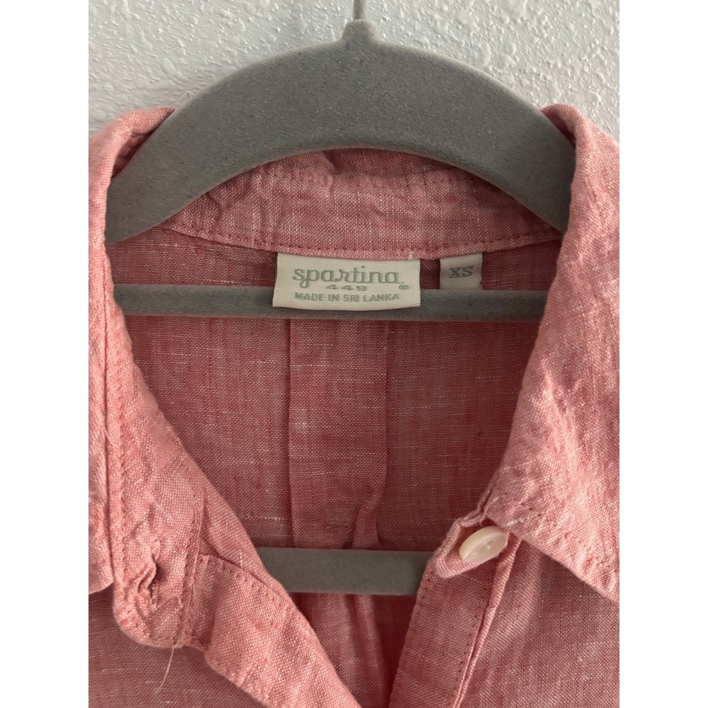 Spartina 449 Top Womens XS Pink Linen Button Down Coastal Beachy Minimalist‎ - Picture 3 of 4